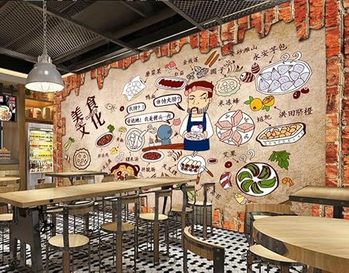 tyujlkjddlf Tapete Wandbild 3D Benutzerdefinierte Backsteinmauer, Handbemalte Esskultur-Restaurant-Snackbar-Hintergrundwand-200Cmx140Cm