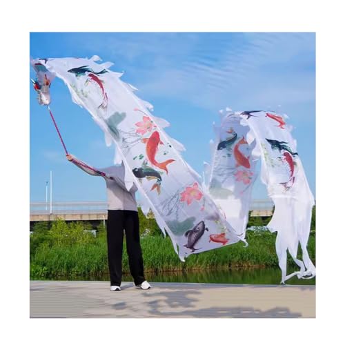 Drachenbänder, Tanzbänder, Dance Dragon Ribbon Streamer Square Übung Tanz Outdoor Flinging Fitness Wu Long 3D Real-like Dragon Ribbon Streamer Set, mit 3D-Drachenkopf