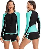 RIAAJ Surfanzug Damen Badeanzug Langarm Tauchanzug Zweiteiliger Bademode UV-Schutz Surfen Oberteile + Shorts (A1,L)