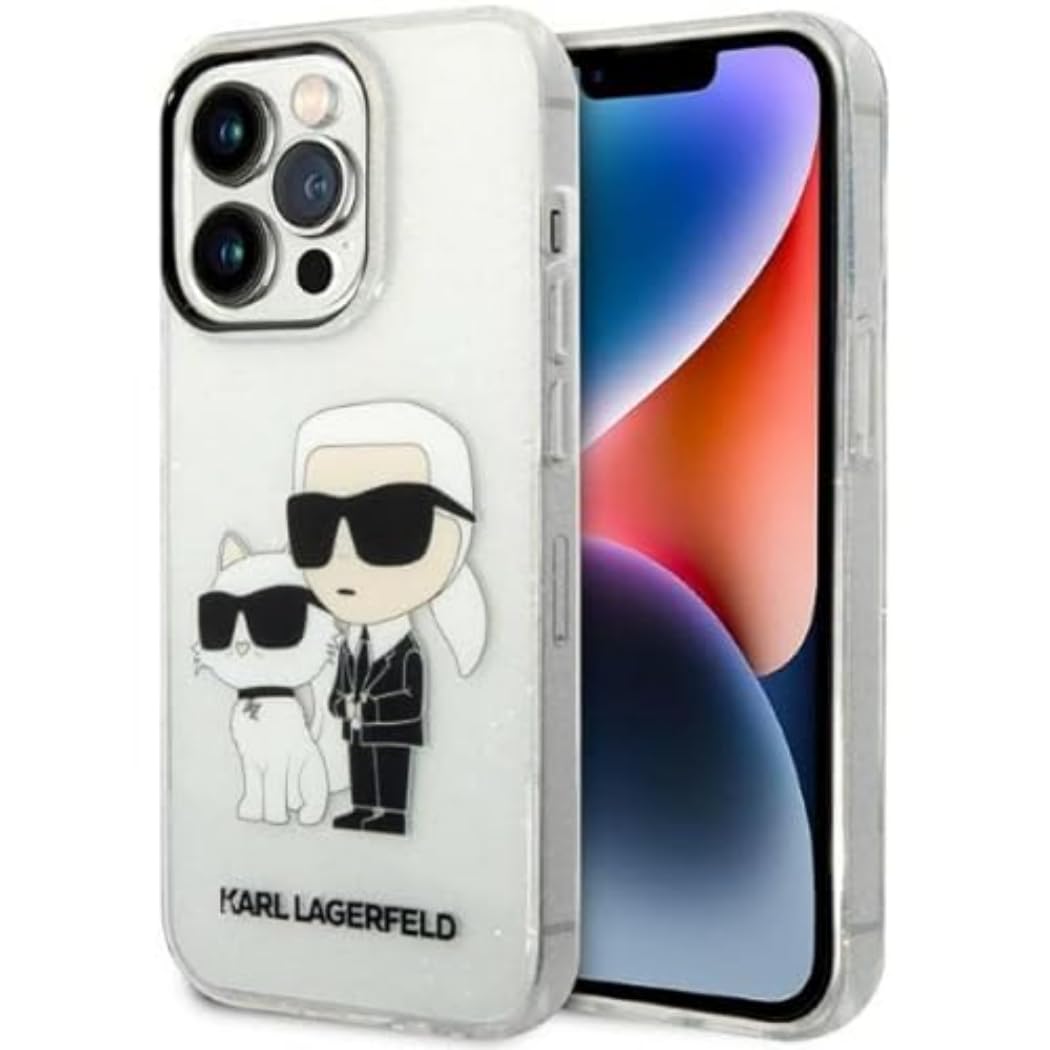 Karl Lagerfeld KLHCP14LHNKCTGT Hülle für iPhone 14 Pro 6,1" transparent hardcase Gliter Karl&Choupette