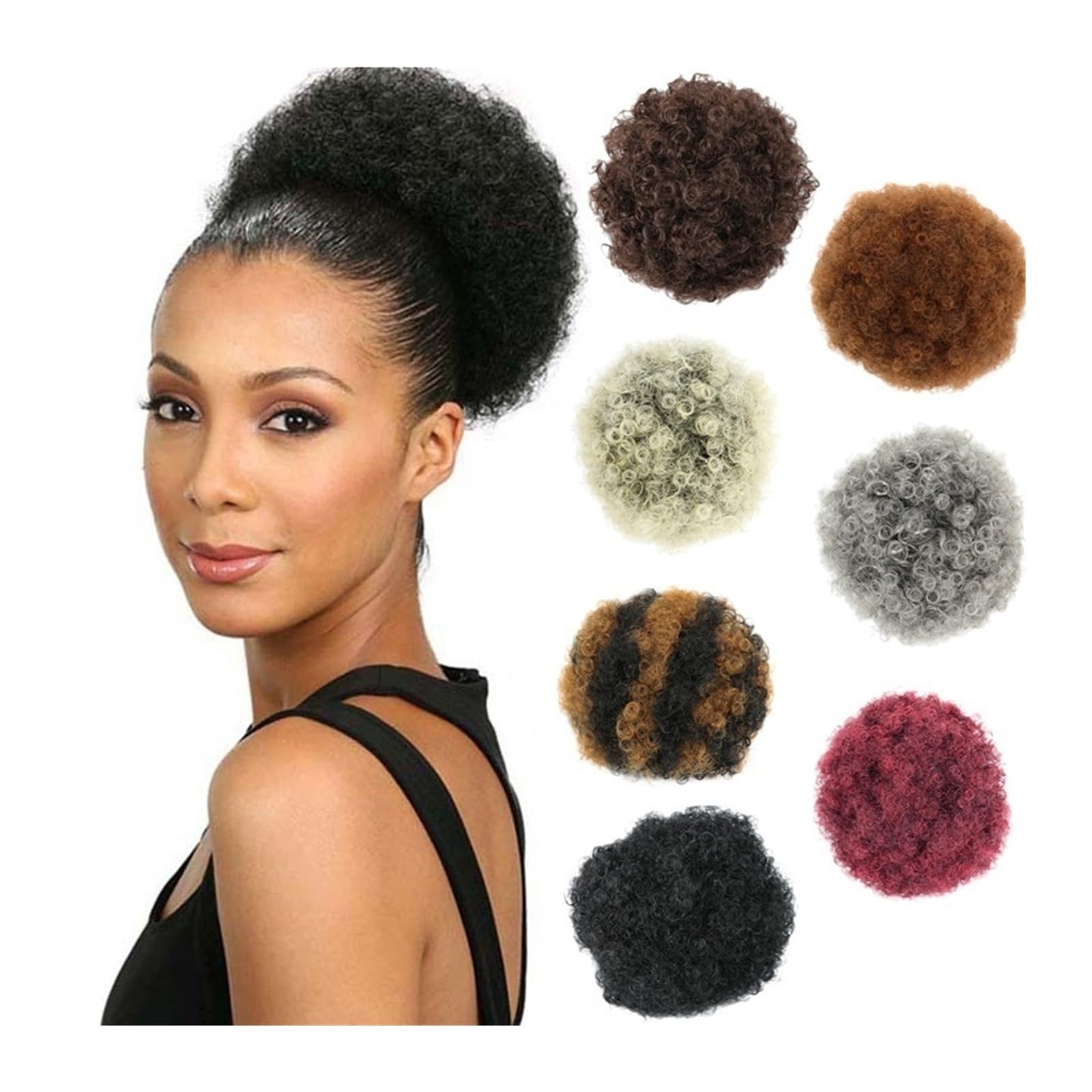 Unordentliches Dutt-Haarteil für Frauen, Afro Puff Kordelzug-Pferdeschwanzverlängerung for schwarze Frauen, kurzer synthetischer Haarknoten, lockiger Chignon, Clip-in-Verlängerungen for verworrene, lo