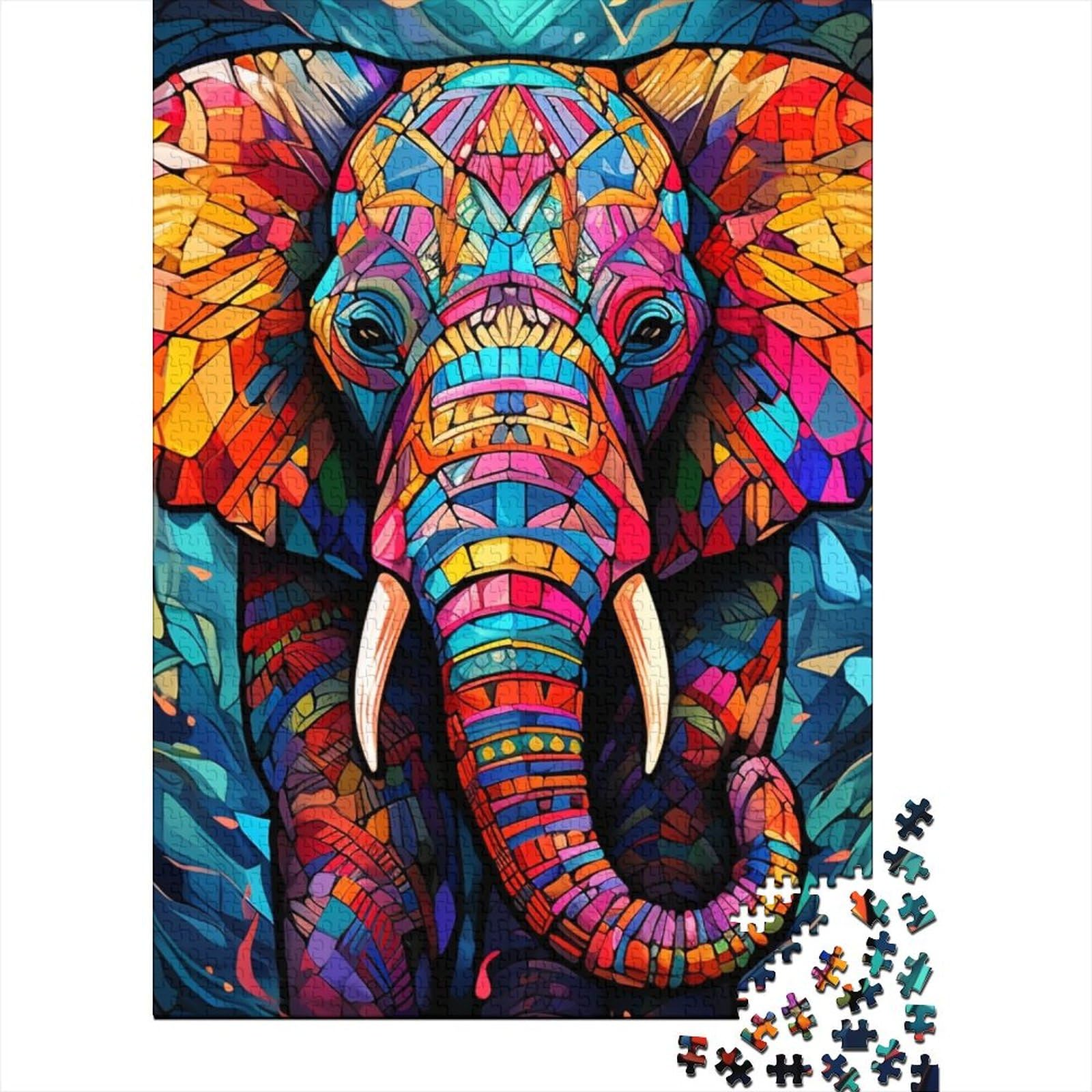 Psychedelischer Elefant, Holzpuzzle für Erwachsene und Teenager, 500 Teile, Premium-Puzzlespiel, Spielzeug für Erwachsene, Familienpuzzle, Geschenk 20,47x14,96 Zoll