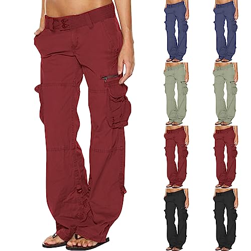 CSHE Cargohose Damen Wanderhose mit 6 Taschen Vintage Einfarbig Cargohose Straßentanz Y2K Streetwear Stoffhose Damen Elegant Palazzo Hose Damen Sommer