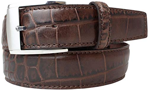 BELTINGER Anzug-Gürtel mit Krokoprägung 3,5 cm | Leder-Gürtel für Herren 35mm Kroko-Optik | Herren-Gürtel mit Kroko-Muster | Braun 90cm