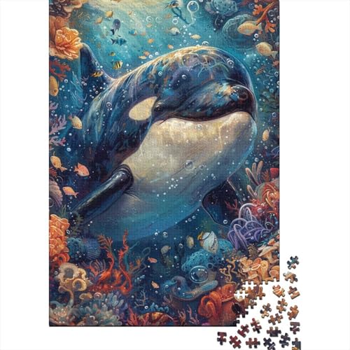 Bunte Delfin-Puzzles, Puzzles für Erwachsene und Teenager, Kunst-Puzzles für Erwachsene, 1000 Teile, Holzpuzzles für Erwachsene und Teenager 29,53x19,69 Zoll