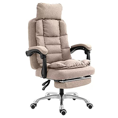 TBSZCM Drehbarer Schreibtischstuhl aus Flachsbaumwolle, ergonomischer Chefsessel, Verstellbarer ergonomischer Drehstuhl mit Armlehnen und Fußstütze, interessant in Beige Run forward