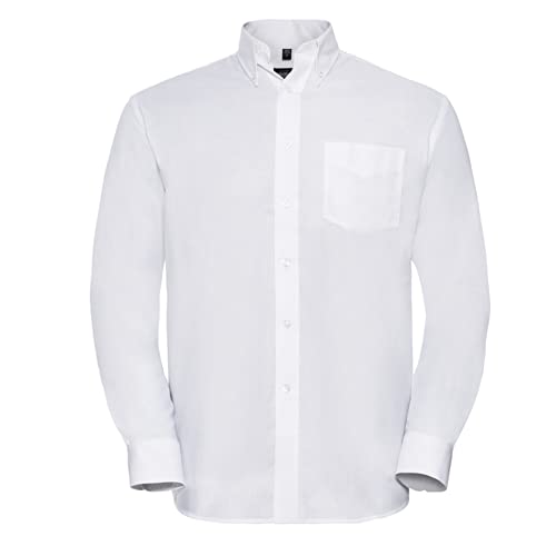 Herren Langarm Business Oxford Oberhemd mit Button-Down Kragen Easy Care Pflegeleicht Rückenpasse S bis 6XL, Weiss 4XL