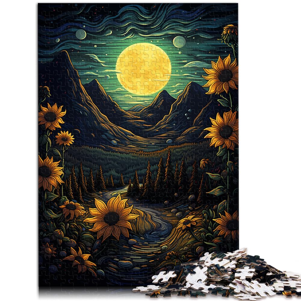 Puzzle-Geschenk, Sonnenblume im Mondlicht, 1000-teiliges Puzzle für Erwachsene, Holzpuzzle, Spielzeug, Puzzle, Lernspiele, Stressabbau-Puzzle, 1000 Teile (50 x 75 cm)