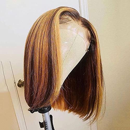 Perücken Highlight Bob Perücke Gerade Spitze Verschluss Menschliche Haare Perücken Kurze Bob Ombre Haar Perücke Mittelteil Brazilian Remy Spitze Perücke for Frauen 150% Dichte Damenperücke (Size : P4