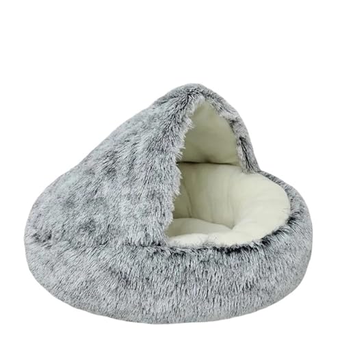 UVDS Weiches Plüsch-Haustierbett mit Bezug, rundes Katzenbett, Haustiermatratze, warme Katze und Hund, 2-in-1-Schlafnesthöhle for kleine Hunde (Color : Gray, Size : 50x50cm)