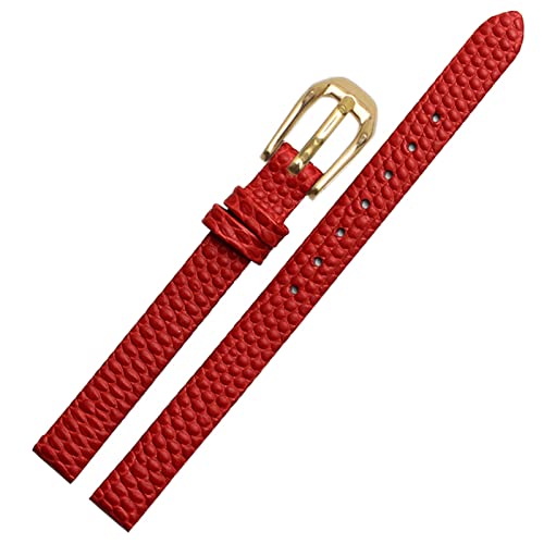 SCRUBY Echsendruck Cowide Lederwachband für Damen Ersatzwache weiß rote Ultra-dünner Gurt 6 8 10 12 14 16 mm kostenlose Lieferung(Red Gold Buckle,6mm)