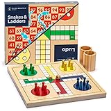 Yellow Mountain Imports 2-in-1 Schlangen und Leitern, und Ludo Spielset aus Holz