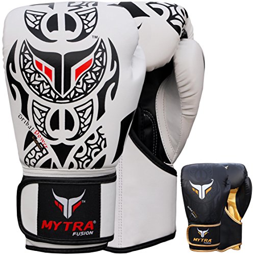 Mytra Fusion Boxhandschuhe 10oz 12oz 14oz 16oz MMA Boxhandschuhe für das Training Punching Sparring Muay Thai Kickboxen Herren Damen (White Black, 14-oz)