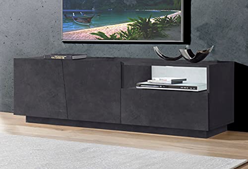 Dmora Wohnzimmer TV-Ständer, Made in Italy, TV-Ständer mit 2 Türen und 1 Schublade, cm 150x43h46, Farbe Schiefergrau