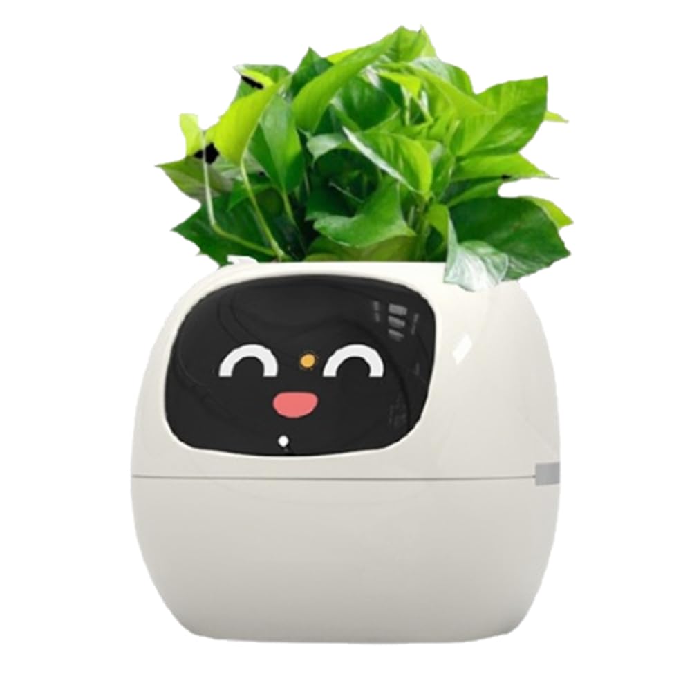 Kiudduy Ivy Smart Planter, USB Wiederaufladbarer Kleiner Blumentopf für Den Innenbereich Als Dekoration für Den Innenbereich, Macht das Pflanzenaufziehen Einfach und Macht Spaß, Weiß