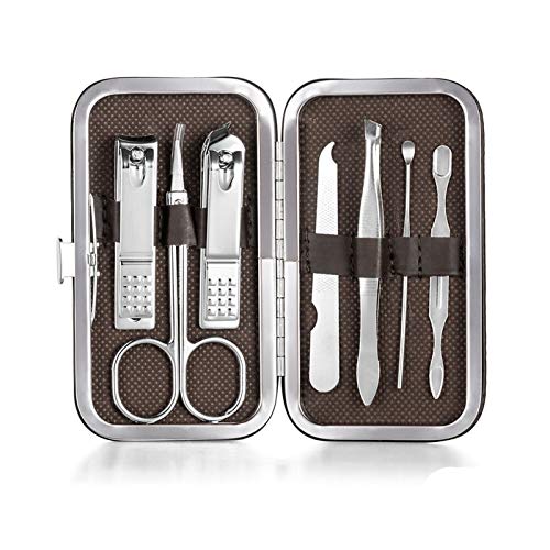 OPKDE Professionelles Nagelknipser, Pediküre, Maniküre-Set, Edelstahl, Nagelhautschere, Schieber, Pinzette, Nagelfeile, Nagelschneider-Set (7-teilig, Silber)