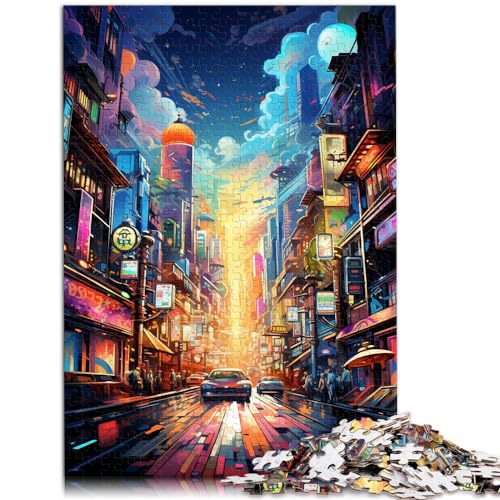 Puzzle, farbenfrohes, psychedelisches Neon-Puzzle mit der Stadt Tokio, 1000 Teile, Lernspiele, Holzpuzzle, Geburtstagsgeschenk, Geschenke für oder, Wandkunst, 1000 Teile (50 x 75 cm)