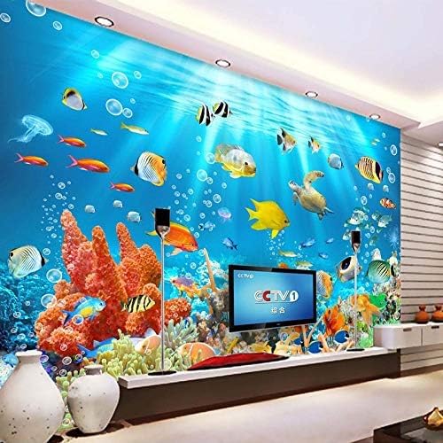 XLMING Unterwasserfisch Koralle Kinderrücken Küche Esszimmer Arbeitszimmer Wohnzimmer TV Hintergrund Wand 3D Tapete-430cm×300cm