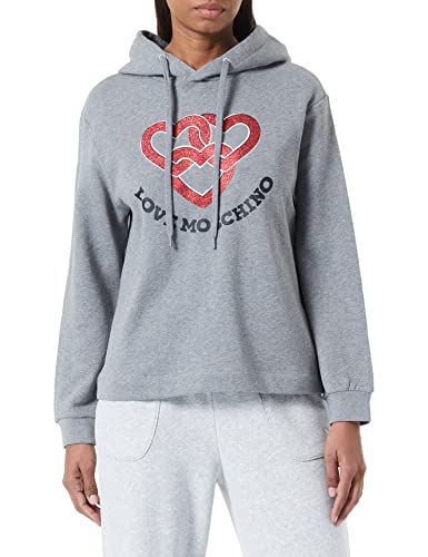 Love Moschino Women's Regular fit Hoodie with Chained Hearts Print Sweatshirt, MEDIUM Melange Gray, 38