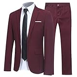 Allthemen Herren 2-Teilig Slim FIT Business Anzug Weinrot XXX-Large