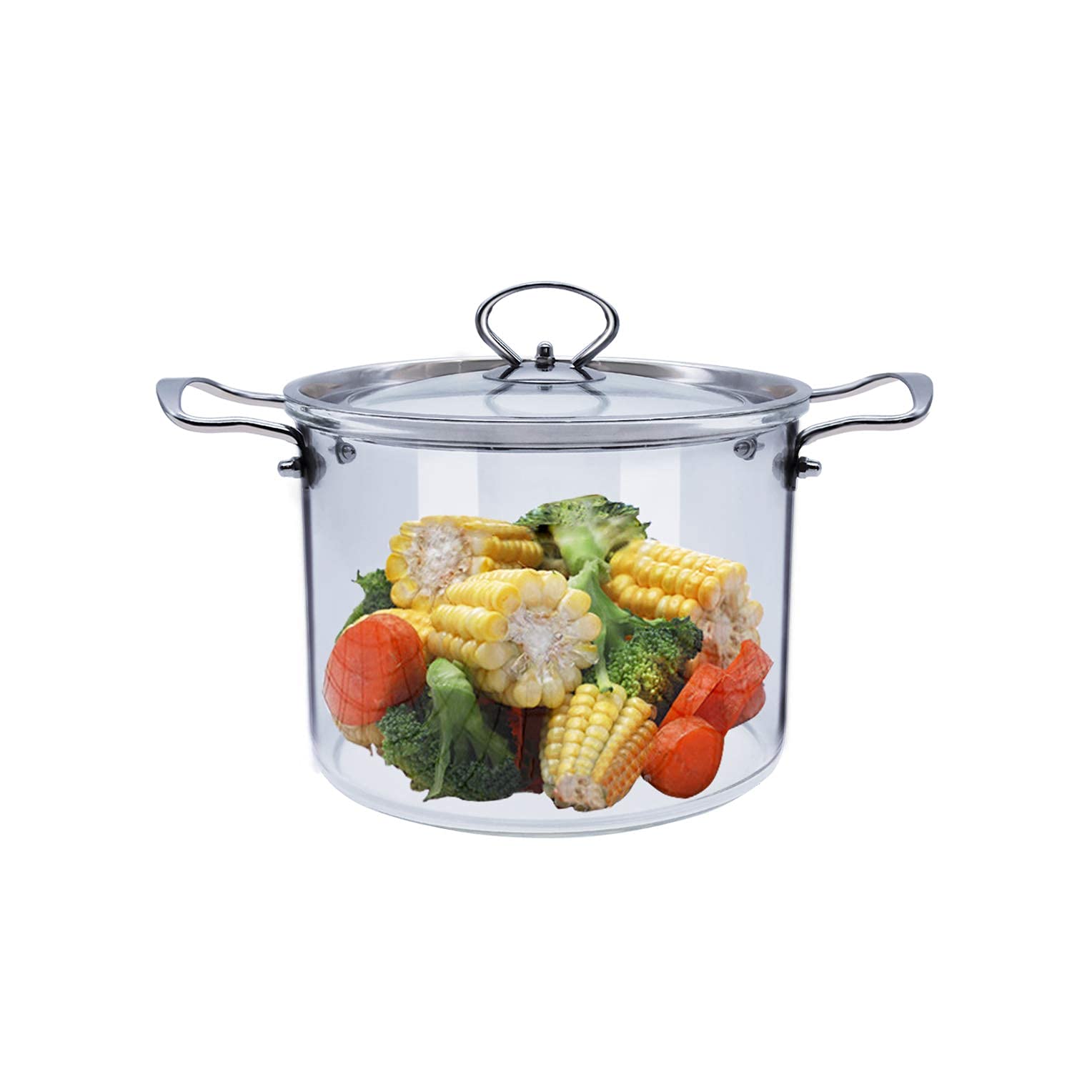 Glas-Kochtopf, 5 l, beheizbar, klar, Suppentopf aus Glas mit Deckel, transparenter Glaskocher für Suppe, Gemüse, Obst, Salat, Instantnudel, Babynahrung (5 l), ..