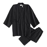 Fancy Pumpkin Herren-Kimono-Pyjamas im japanischen Stil Roben Kimono-Anzug Dressing Gown Set-Black Wave-Muster