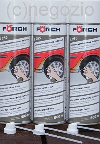 Sparpack ! 3 x 500ml Förch L255 HOHLRAUMVERSIEGELUNG Wachs-Spray, hochviskös, hellbraun,hochviskos, 3 Hohlraumlanzen 15cm Verpackung:EINWEG