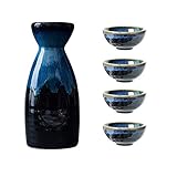 Uziqueif Sake-Set Aus Japanischer Keramik, Keramik, 4 Sake-Becher, 1 Sake-Topf, 5-Teilig,Japanische Liquor Sake Set Porzellan Traditionelle Keramikbecher Crafts Temperatur Weingläser,B