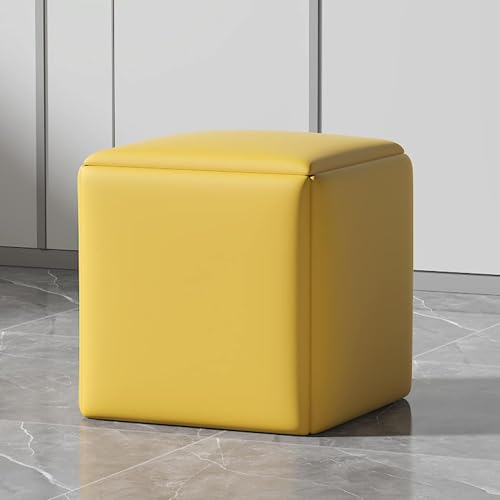 5 in 1 Nesting Ottoman Cube Chair, Stapelbare Hocker, Quadratische Ottomane-Bank Aus Kunstleder, Stapelbare Hocker, Fußhocker Mit Lenkrollen Für Wohnzimmer, Esszimmer,Gelb,35CM/13.8INCH