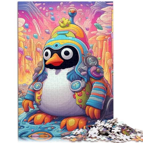 Das 1000-teilige Puzzle für Erwachsene „Bunter Kunstpinguin“ aus Holz eignet ganze Familie und hat 1000 Teile (50 x 75 cm).