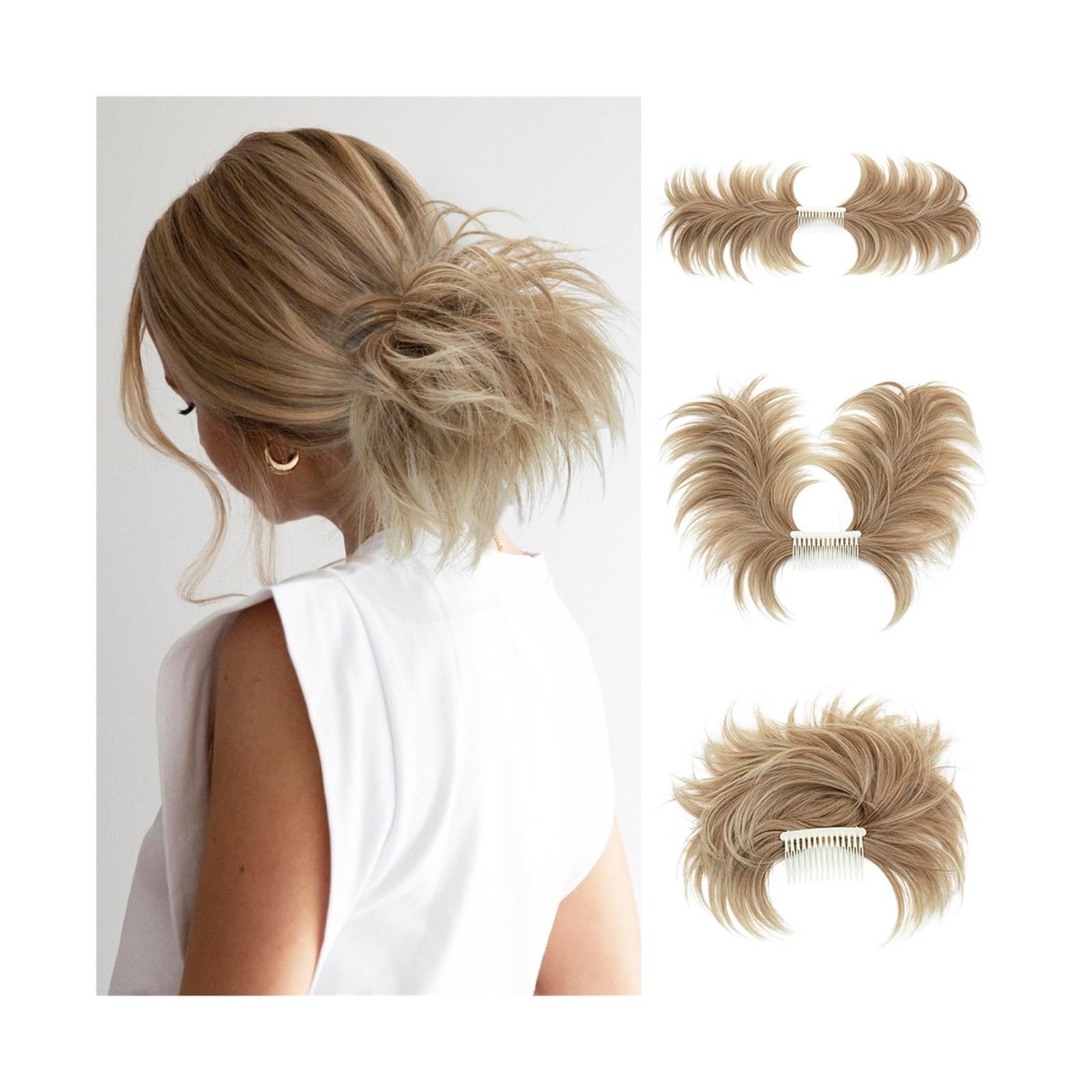 Haarteil Clip-In-Haarteile, Donut-Hochsteckfrisur, Kunsthaar-Dutt-Extensions, unordentliches lockiges Haar, Chignon, Haargummis, Haarteile for Frauen Haarverlängerung(27T613)