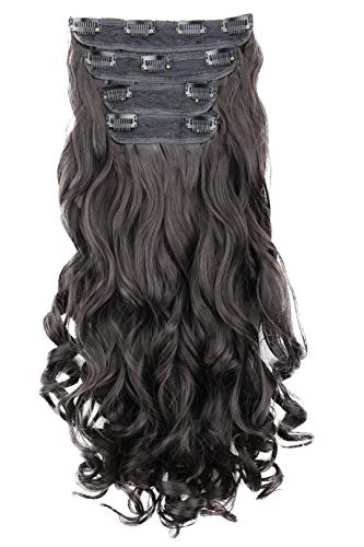 CAISHA by PRETTYSHOP XXL 45cm 4 Teile Set CLIP IN EXTENSIONS Haarverlängerung Haarteil Voluminös Gewellt Schwarzbraun CES302-1