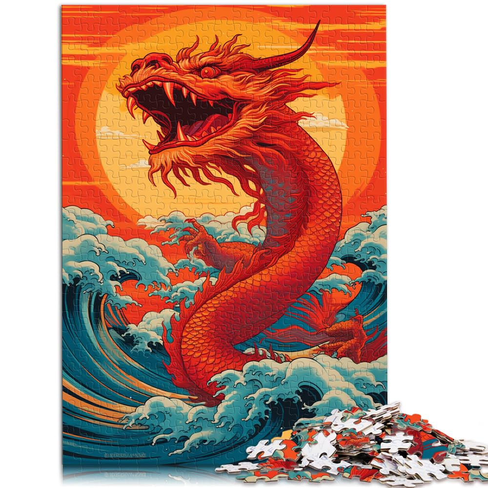 Puzzlespiel riesiger chinesischer Drache, 1000 Teile Puzzle für Erwachsene, Holzpuzzle, Familienspiel zum Stressabbau, schwieriges Herausforderungspuzzle, 1000 Teile (50 x 75 cm)