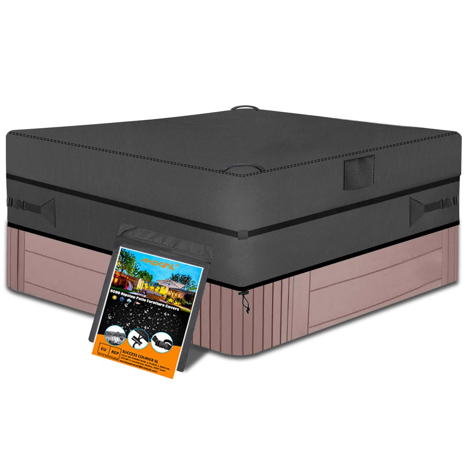 AXPQHL Whirlpool Abdeckung, wasserdicht strapazierfähig, 600D Oxford-Stoff, quadratische SPA Hot Tub Protector, UV-Schutz und winddichter Garten Whirlpool Abdeckun, Schwarz (230 * 230 * 25cm)