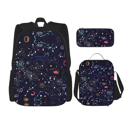 WURTON Sternbild Karte Druck verstellbare Schultergurte Rucksack Set Mittagessen Tasche Federmäppchen Kombination Taschen Set