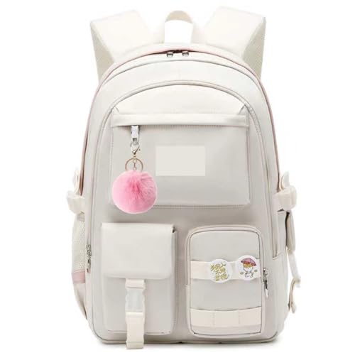 Kawaii Rucksack Mit Kawaii Pin und ZubehöR,Kawaii Rucksack für Schule,Niedlicher äSthetischer Rucksack,GroßE KapazitäT Canvas Rucksack Leicht Casual Daypack für Teen MäDchen Frauen Damen (white)