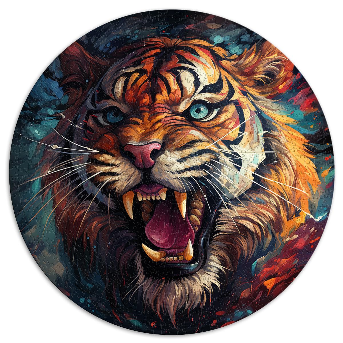 Puzzles für Fierce Cosmic Tiger 1000-teiliges Puzzle für Erwachsene 26,5 x 26,5 Zoll Puzzling for Gift ganze Familie und die