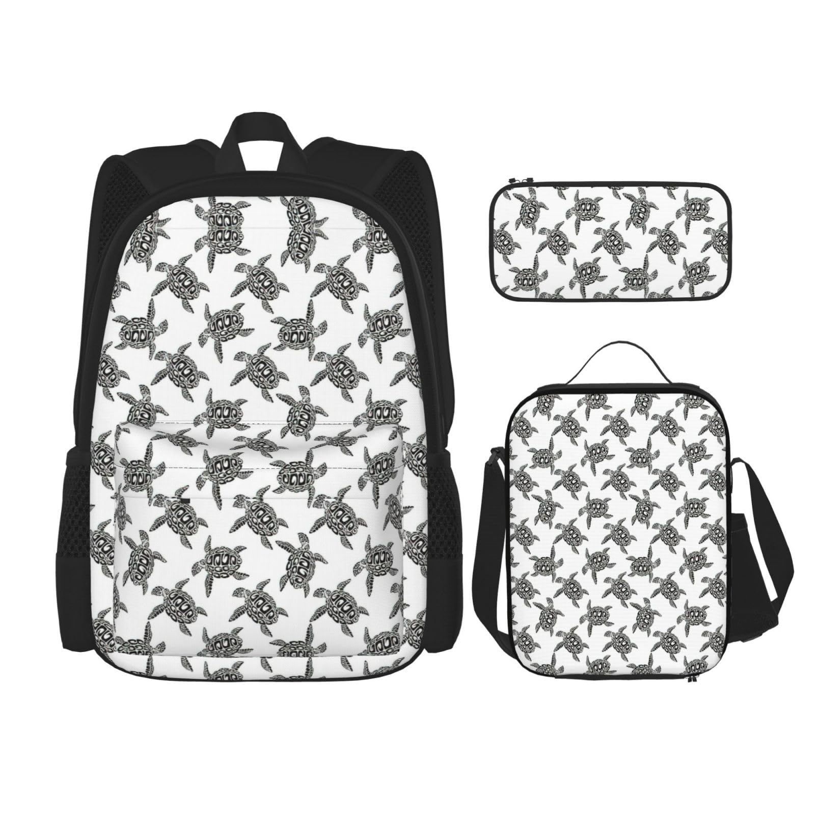 WURTON Rucksack mit Tiermotiv und Meeresschildkröten-Aufdruck, für Mädchen und Jungen, Schultaschen, Teenager, Lunchbox und Federmäppchen, 3-in-1-Büchertaschen-Set