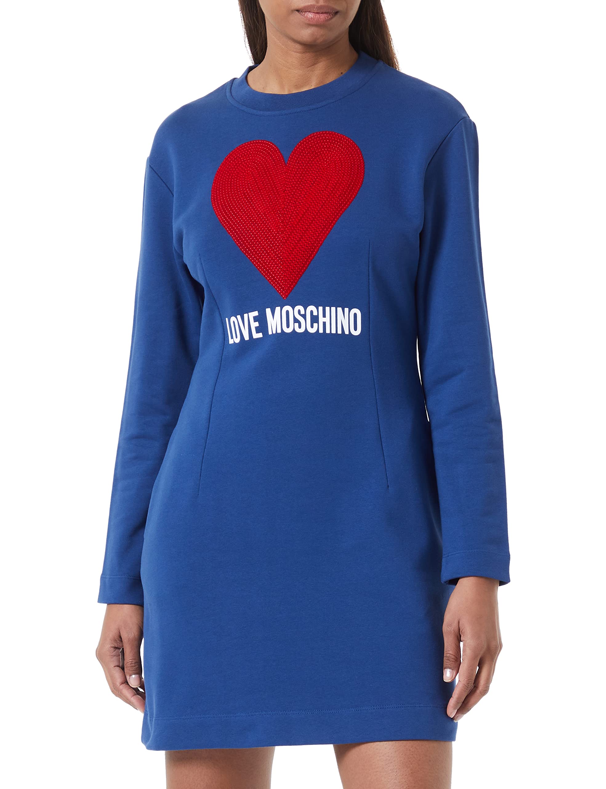 Love Moschino Women's Tight fit Long-Sleeved with Maxi Heart Dress, Blue, 38