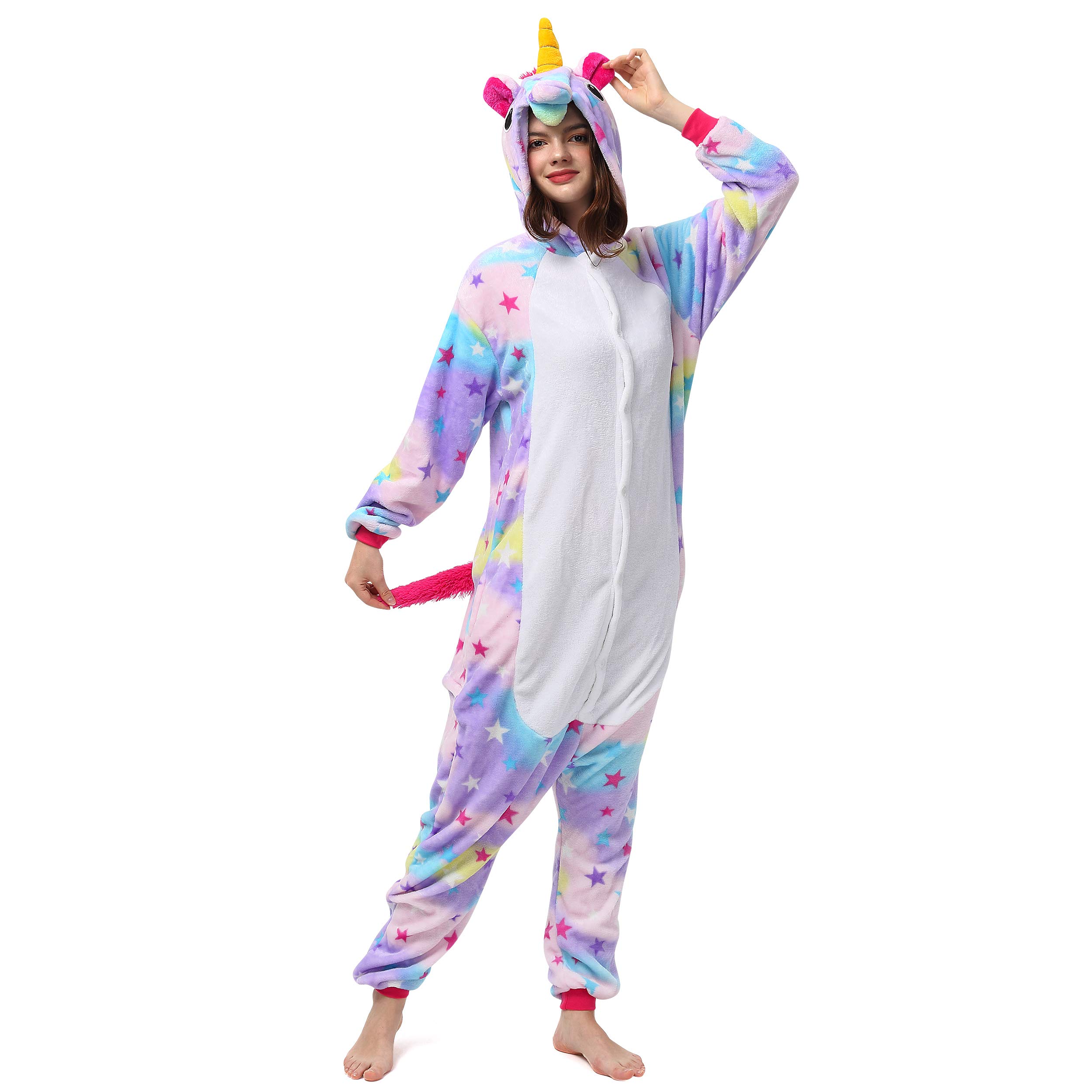 Katara 1744 (30+ Designs) Einhorn-Kostüm Lila-weiß, Unisex Onesie/ Pyjama-Qualität für Erwachsene & Teenager