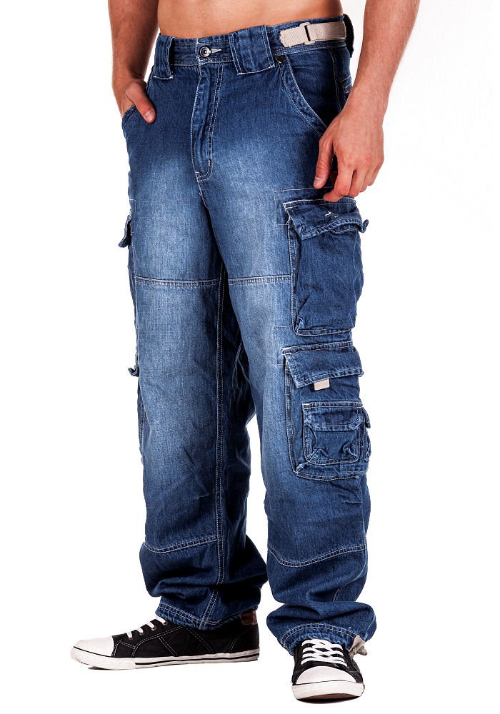 Jet Lag Herren Cargo Jeanshose 007 Denim Blue - fällt normal bis etwas Kleiner aus (5XL/32, Denim Blue)