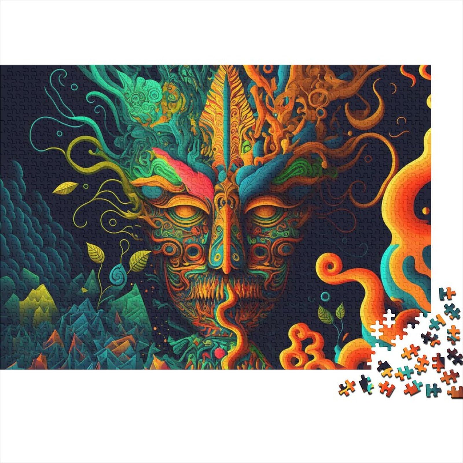 Psychedelische Holzpuzzles für Teenager, Geschenke für Erwachsene, 500 Teile, schwierige Puzzles, pädagogisches Stressabbau-Spielzeugpuzzle (Größe 52x38cm)