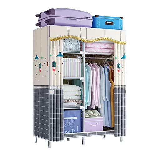 ZHANGshouf Tragbarer Canvas-Kleiderschrank, Faltbarer Kleiderschrank-Aufbewahrungsorganizer Mit Kleiderstange, Regalen, Kleiderschrankregalen Für Schlafzimmer, Wohnzimmer,A-103x45x170cm