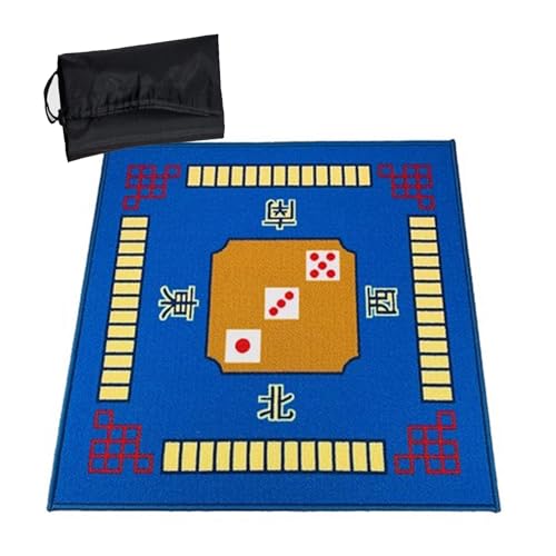 Mahjong Tischmatte,Kachel Spiele Tischabdeckung, Quadratisch mit Tragetasche, Geräuschreduzierung, Spielkartenmatte for Poker, Kartenspiele, Brettspiele, Kacheln, Mahjong-Spiele(Blue,39.4x39.4inch)