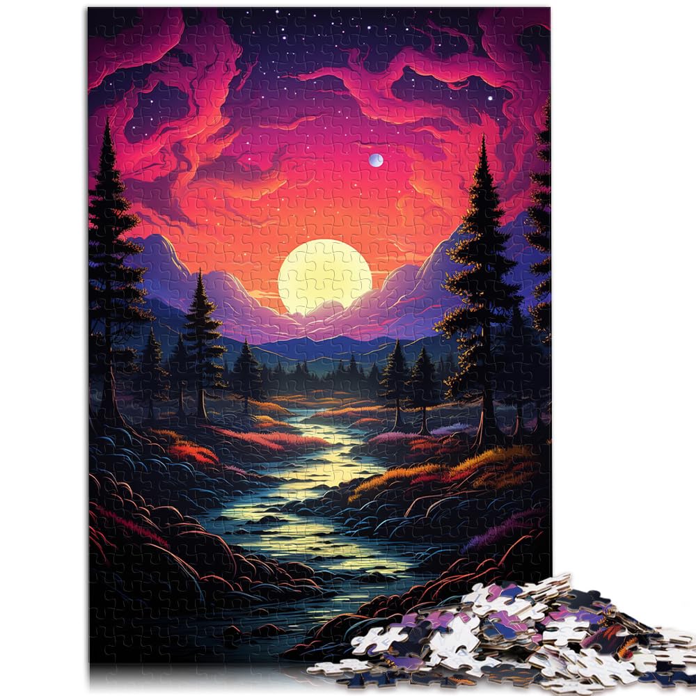 Puzzle-Geschenk, farbenfrohe psychedelische Morgendämmerung in der Weltraumlandschaft, Puzzle für Erwachsene und Ren, 1000 Teile, Holzpuzzle, tolles Geschenk für 1000 Teile (50 x 75 cm)