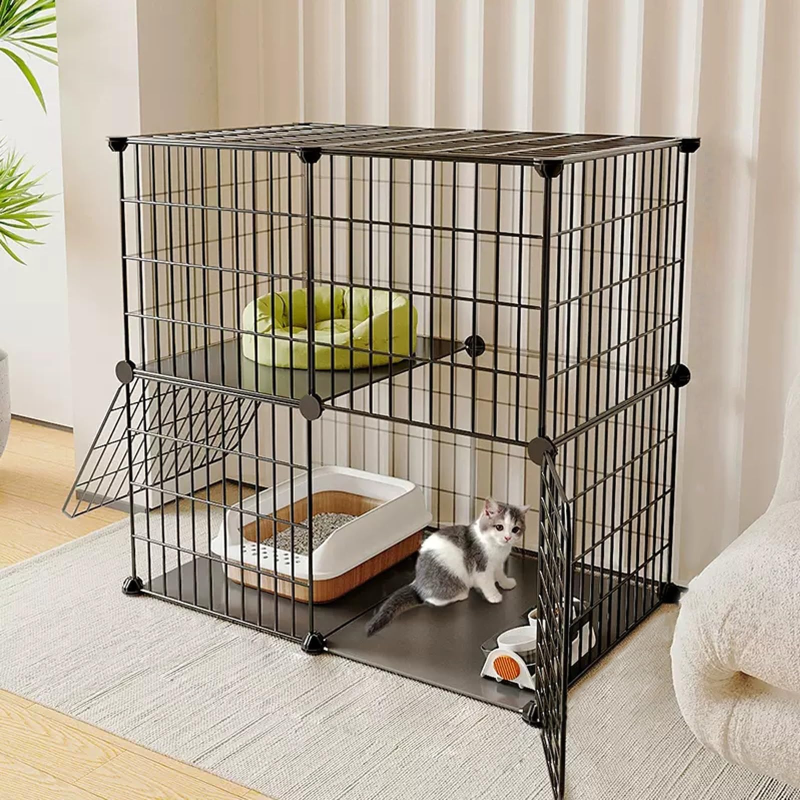 Großer abnehmbarer Katzenkäfig Laufstall für Innen Innen mit Tablett/Rädern/Hängematte, Innen-Catio-Außen-Katzengehege, Käfige, Hausbalkon, Katzenlaufstall for Critter Nation Cage