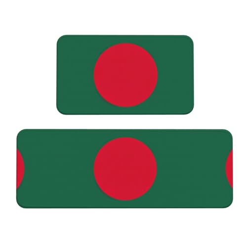 Küchenmatte, Motiv: Flagge von Bangladesch, 2-teilig, rutschfest, wasserdicht, für Flur, Büro