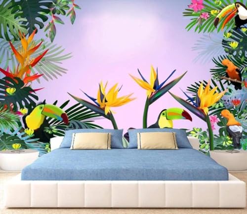 Grün Pflanzen Blumen Vögel 3D Tapete Poster Restaurant Schlafzimmer Wohnzimmer Sofa TV Dekorative Wand-400cm×280cm