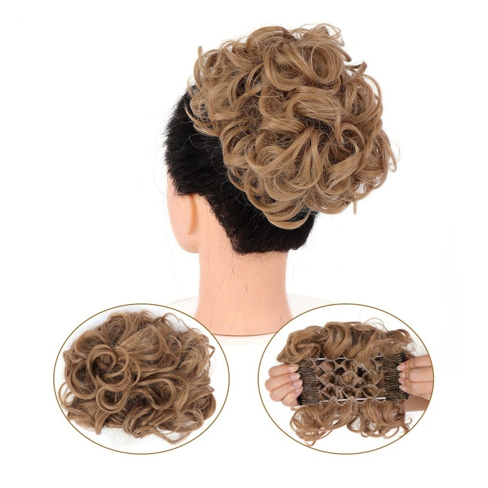 Bun Haarteile Kämme Clip-in-Pferdeschwanzverlängerungen for Frauen, unordentliches, lockiges Haar, Duttverlängerungen, synthetisches Hochsteckfrisur-Haarteil, Chignons, leicht dehnbares Haar Brötchen-