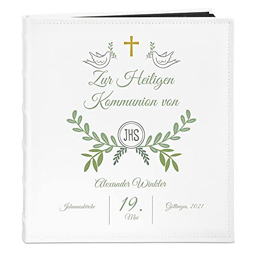 Maverton Fotoalbum zum Selbstgestalten + mit Aufdruck - für 240 Fotos 10x15-60 schwarze Seiten - Größe 33x30cm - Weiß - Geschenk zum Hochzeitstag zur Hochzeit - Tauben 1